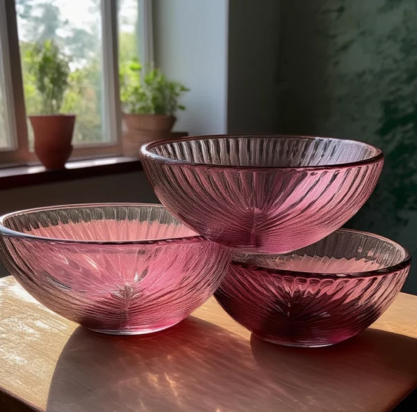 3 Bols en verre rose